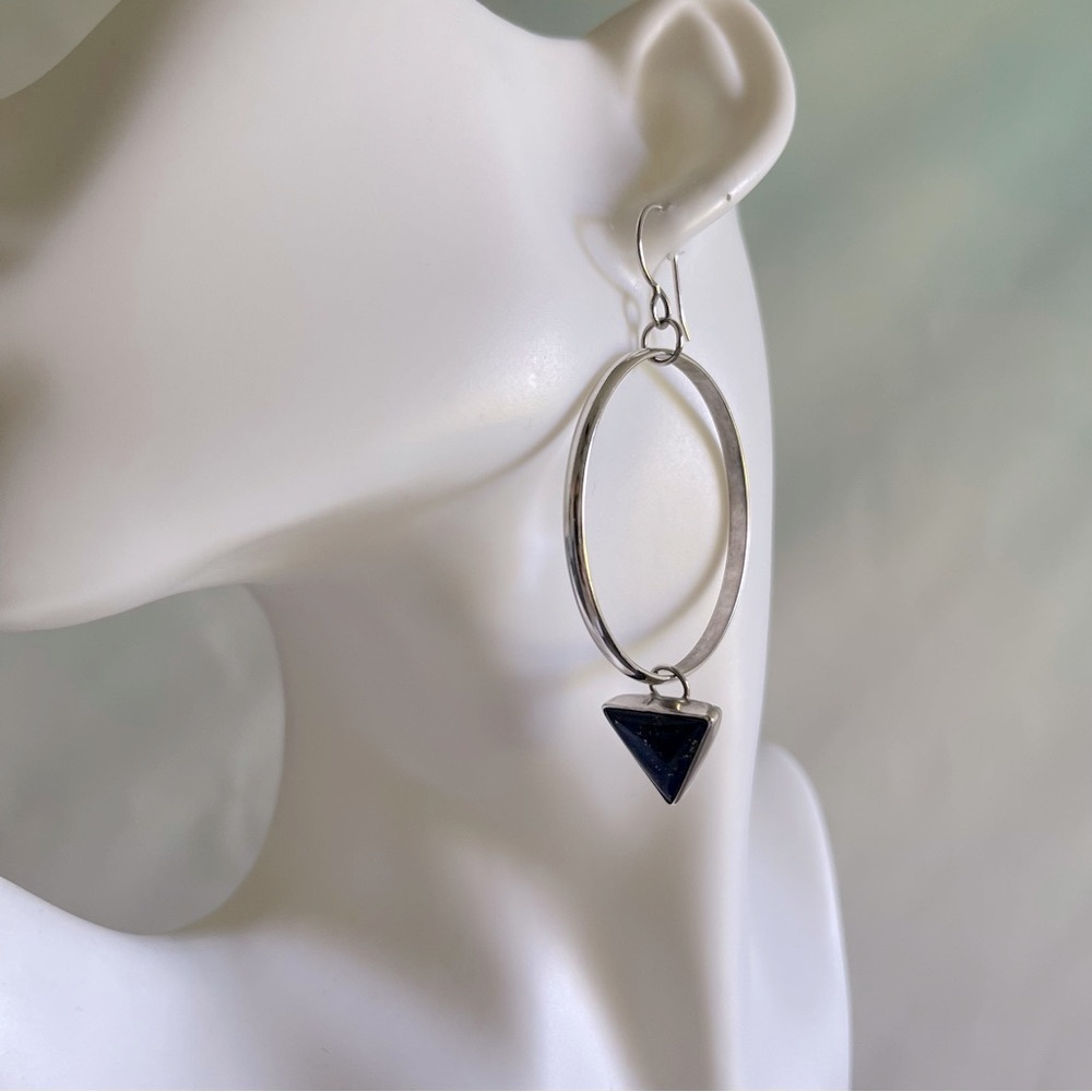Silver Hoop Lapis Lazuli Drop Earrings